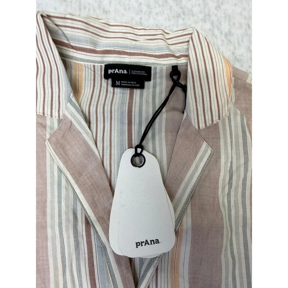 Prana Iguala Top‎ Clay Stripe Tencel Modal Button Down Shirt Womens Medium NEW
